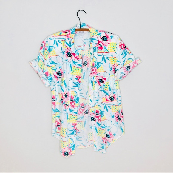 Vintage Retro Floral Hawaiian Button Up Popover - Picture 3 of 3